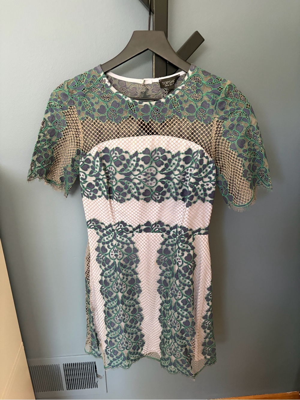 Topshop Mint and Cream Lace Overlay Short Sleeve Dress